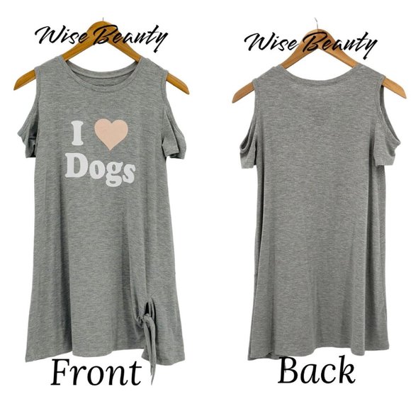 Grayson Social I Love Dogs Graphic Tunic T-Shirt Sz Large Gray Cold Shouder - Picture 1 of 8